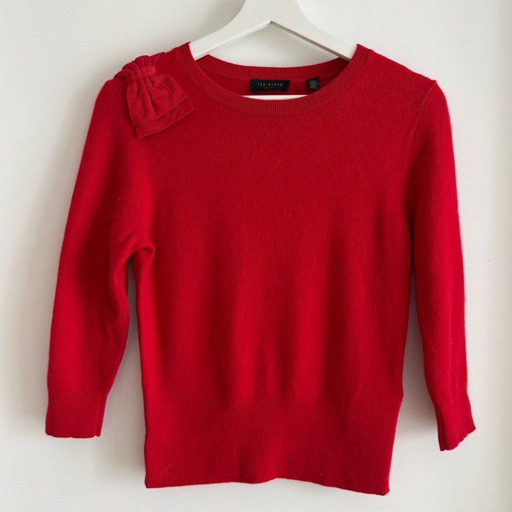 Ted Baker Red Wool Cashmere Blend Sweater Bow Detail